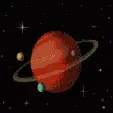 Animated GIF of a planet with small planets floating around it